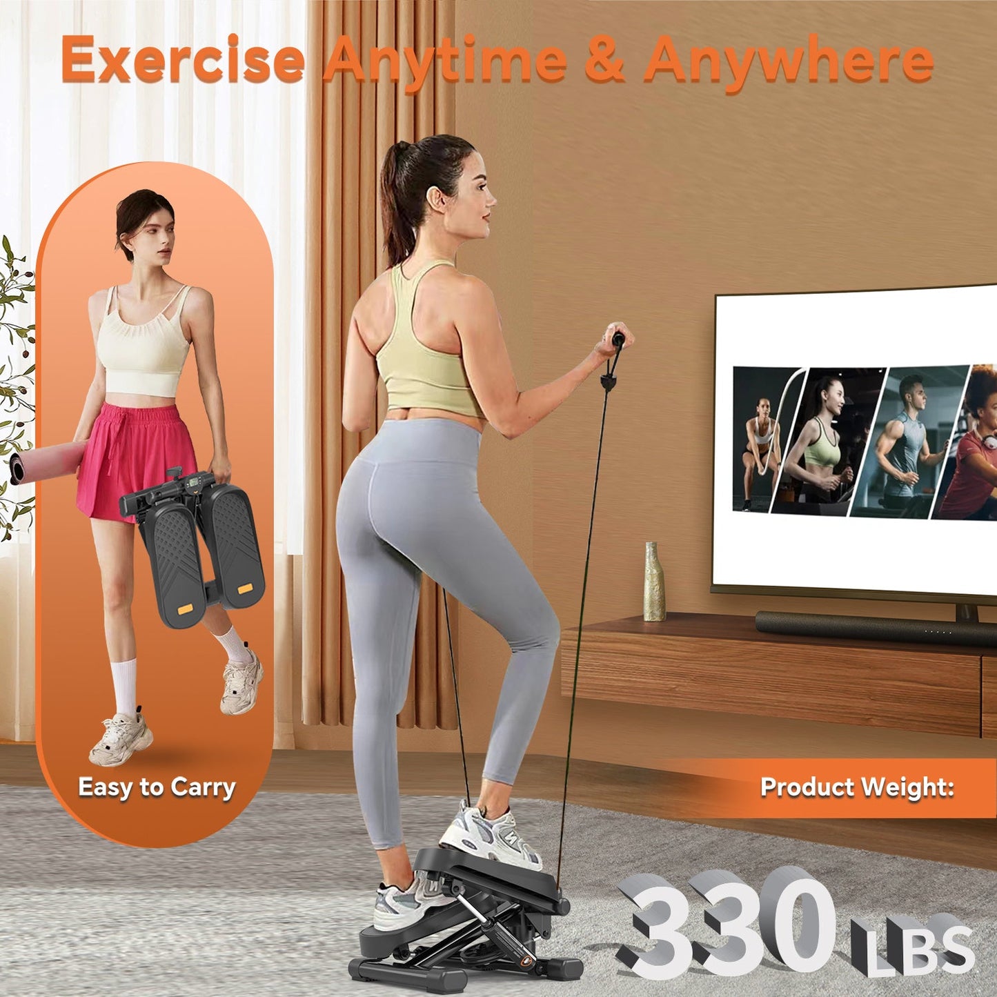 Home Office Exercise 330LBS Capacity Mini Stepper With Resistance