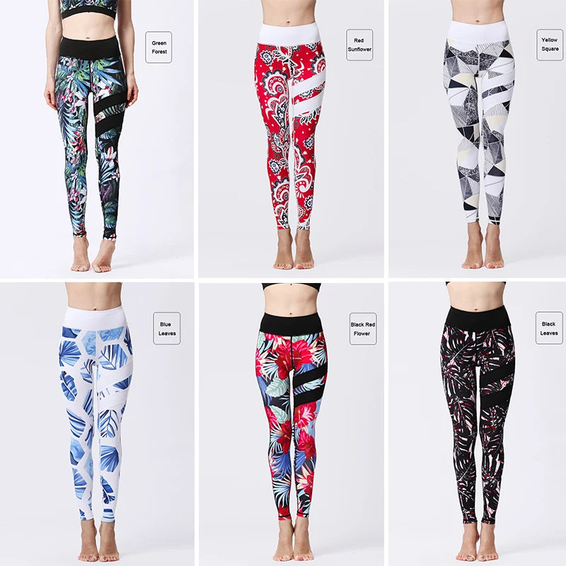 Cloud Hide Yoga Pants Women Flower High Waist Sports Leggings Prints Long Tights Push Up Running Trousers Workout Tummy Control