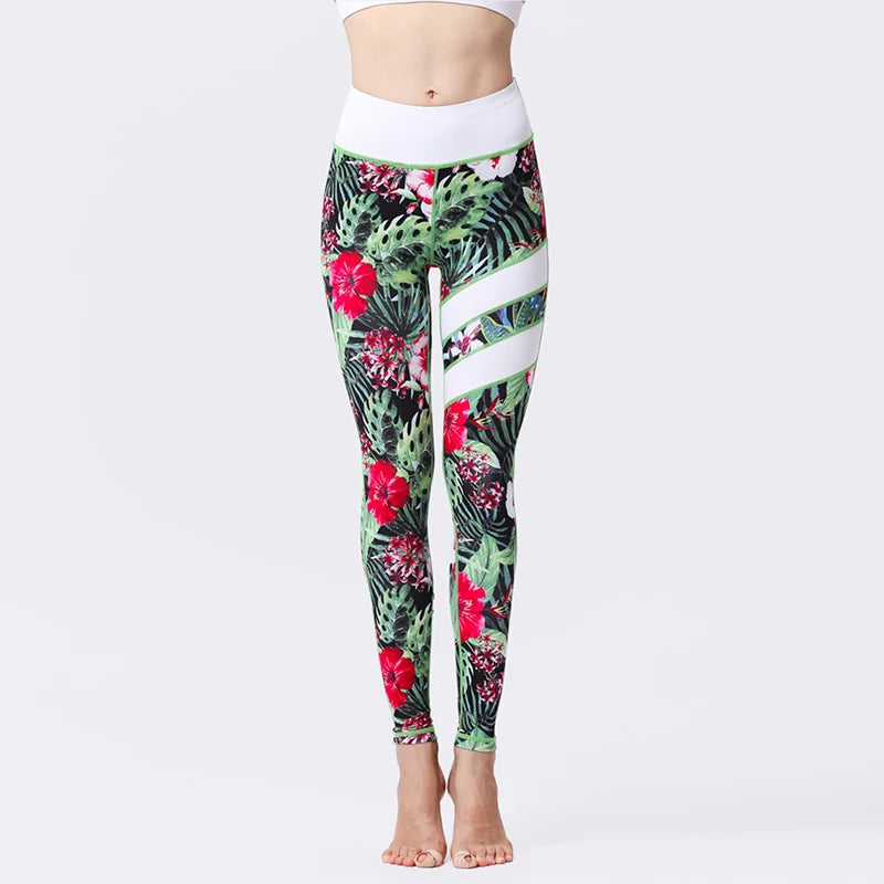 Cloud Hide Yoga Pants Women Flower High Waist Sports Leggings Prints Long Tights Push Up Running Trousers Workout Tummy Control