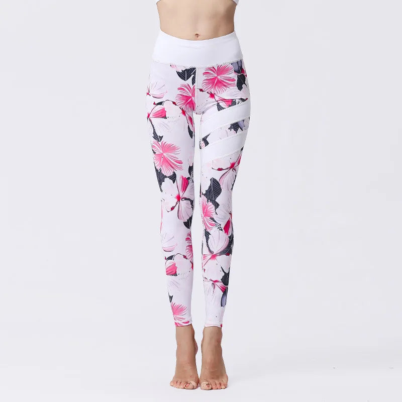 Cloud Hide Yoga Pants Women Flower High Waist Sports Leggings Prints Long Tights Push Up Running Trousers Workout Tummy Control