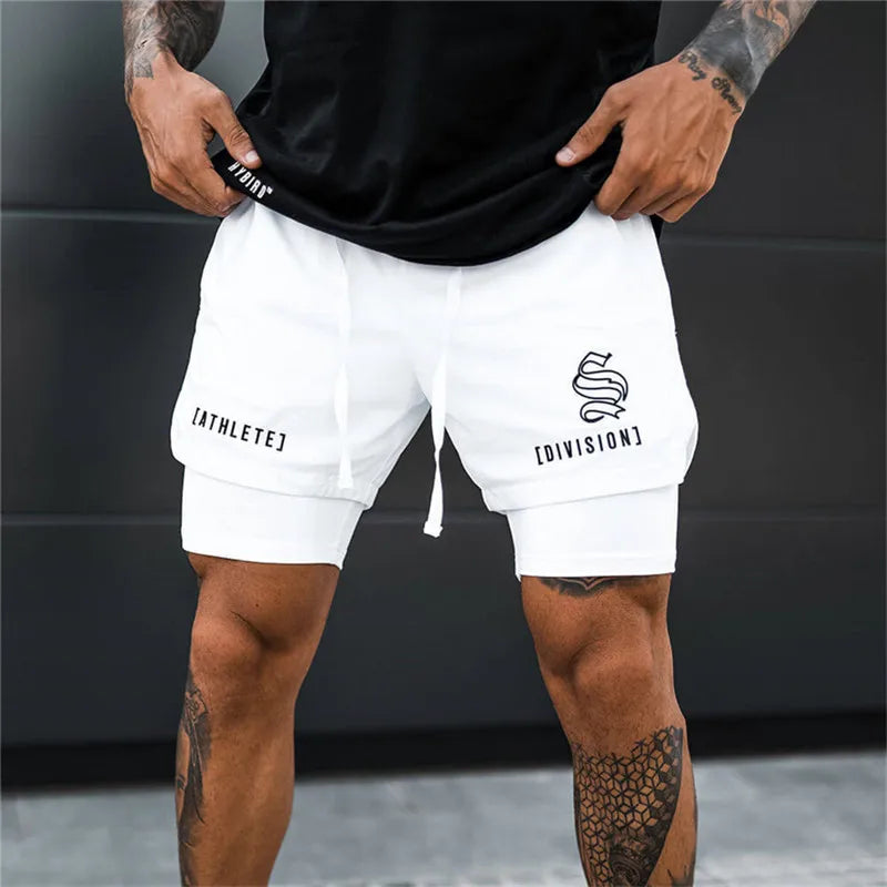 Men Fitness Bodybuilding Shorts Gyms Workout Male Breathable 2 In 1 Double-deck Quick Dry Sportswear Jogger New Beach Shorts Men