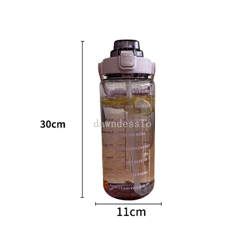 2 Liter Water Bottle with Straw Female Jug Girls Portable Travel bottles Fitness Bike Cup Summer Cold Water Jug with Time Marker