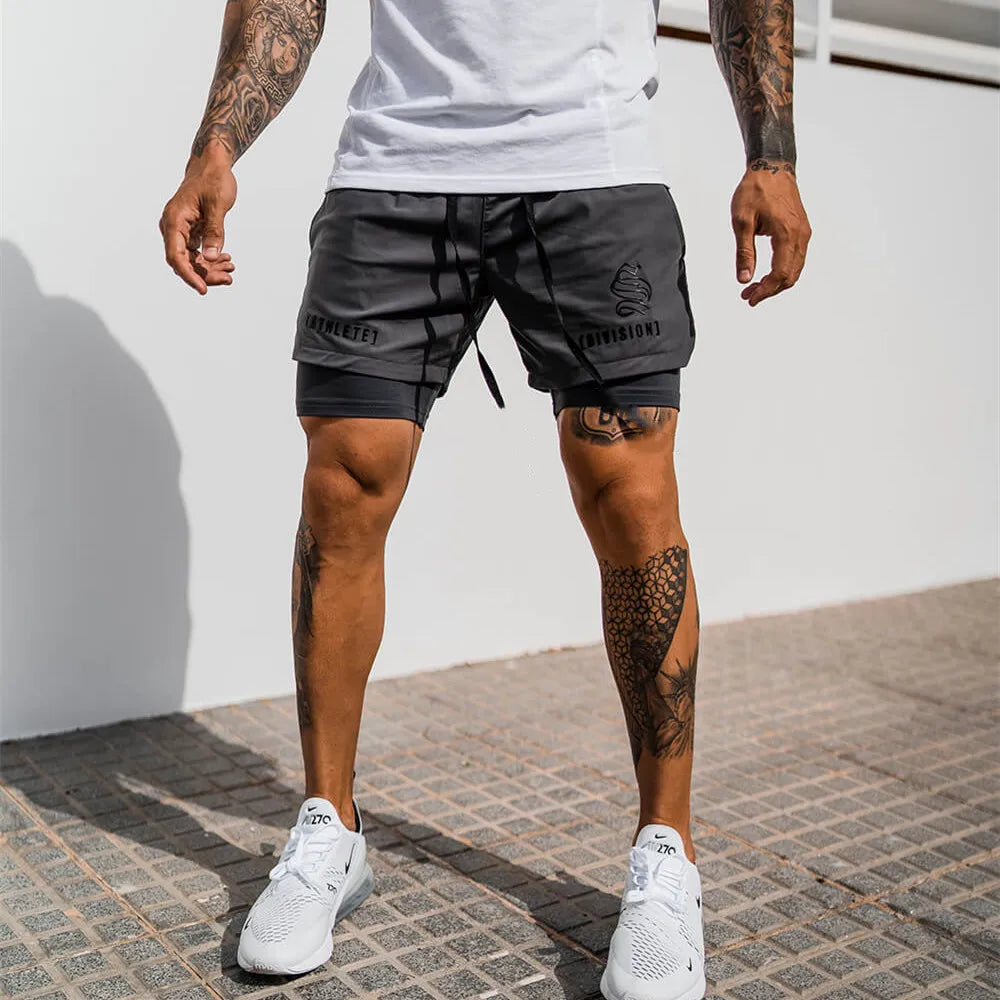 Men Fitness Bodybuilding Shorts Gyms Workout Male Breathable 2 In 1 Double-deck Quick Dry Sportswear Jogger New Beach Shorts Men